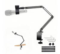 Low Profile Mic Boom Arm Stand 360° Rotatable Adjustable Compact and Foldable Table Microphone Arm Holds 2.5kg with 3/8" to 5/8" Screw Adapter for Game Streaming Podcast Broadcast (C Clamp Mount)