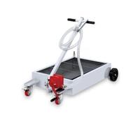 Low Profile Oil Drain Pan, 57L Heavy Duty Oil Change Pan with Hand Pump, 2.2m Hose, Folding T-Handle & Wheels, Large Capacity Draining Tray for Cars, Trucks, SUV, RVs