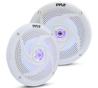 Low-Profile Waterproof Marine Speakers - 240W 6.5 Inch 2 Way 1 Pair Slim Style Waterproof Weather Resistant Outdoor Audio Stereo Sound System w/Blue Illuminating LED Lights - Pyle (White)