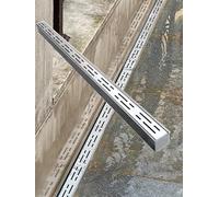 Low Profile Yard Trench Drain with End Cap, Narrow Concrete Drainage System for Pool Deck, Outdoor Patio, Driveway