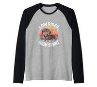 Low Rider High Spirit Dachshund Retro Sunset Raglan Baseball Tee