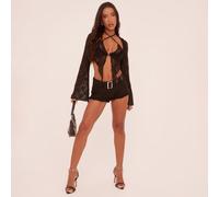 Low Rise Belted Micro Shorts In Black Lace, Women's Size UK 16