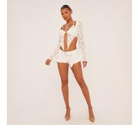 Low Rise Belted Micro Shorts In Cream Lace, Women's Size UK 4