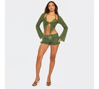 Low Rise Belted Micro Shorts In Green Lace, Women's Size UK 10