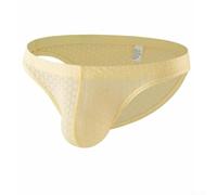 Low Rise Breathable Men's Briefs Underwear with Mesh Lantern Grid and U Convex Pouch for Daily Comfort (L Yellow)
