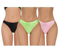Low Rise Briefs Underwear Sexy Glossy Sheer Thongs Panties Underpants for Women 3 Pack Black/Pink/Green UK size L