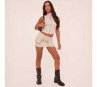 Low Rise Cargo Mini Bodycon Skirt In Stone, Women's Size UK 8