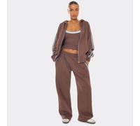 Low Rise Contrast Side Stripe Straight Leg Joggers In Brown, Women's Size UK 10