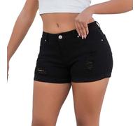 Low Rise Denim Shorts Stretch Distressed Button Fly Low Waisted Frayed Hem Shorts Summer Slim Fit Comfortable Sexy Fashion Casual Street Wear Pants Black