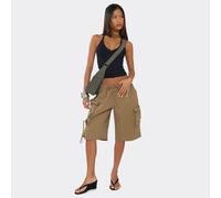 Low Rise Drawstring Waist Pocket Detail Cargo Jort In Khaki, Women's Size UK 12