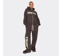 Low Rise Drawstring Yellow Essential Graphic Wide Leg Joggers In Chocolate Brown, Women's Size UK 12