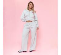 Low Rise Ego Leopard Print Graphic Wide Leg Joggers In Light Grey Marl, Women's Size UK 10