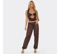 Low Rise Elasticated Waist Puffball Trousers In Chocolate Brown Lace, Women's Size UK 14