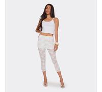 Low Rise Fold Over Capri Trousers In White Lace, Women's Size UK 10