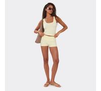 Low Rise Fold Over Waist Mini Sweat Shorts In Lemon., Women's Size UK 10