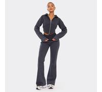 Low Rise Foldover Flared Joggers In Washed Black, Women's Size UK 16