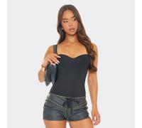 Low Rise Gold Studded Lace Up Detail Shorts In Grey Faux Leather, Women's Size UK 16