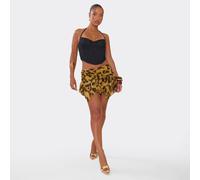 Low Rise Layered Ruffle Mini Skirt In Brown Leopard Print, Women's Size UK 10