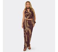 Low Rise Maxi Skirt In Brown Abstract Print, Women's Size UK 10