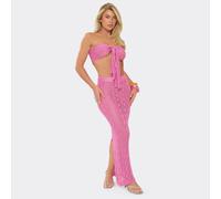 Low Rise Maxi Skirt In Pink Crochet Knit, Women's Size UK S
