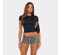Low Rise Micro Booty Shorts In Brown Zebra Print Faux Suede, Women's Size UK 8