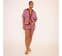 Low Rise Micro Shorts In Red And Pink Stripe Crochet Knit, Women's Size UK Large L