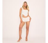 Low Rise Micro Shorts In White Texture, Women's Size UK 10