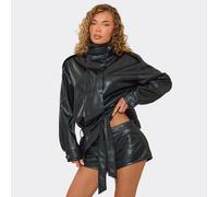 Low Rise Mini Shorts In Black Faux Leather Croc Print, Women's Size UK 10