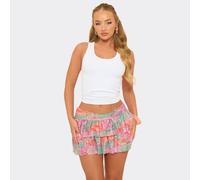 Low Rise Ruffle Mini Skirt In Mult Pink Paisley Print, Women's Size UK 6