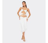 Low Rise Side Split Detail Midi Skirt In White, Women's Size UK 14
