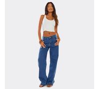Low Rise Side Stripe Straight Leg Jeans In Mid Blue Denim, Women's Size UK 6