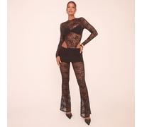 Low Rise Slinky Fold Over Waistband Flared Trousers In Black Lace, Women's Size UK 6