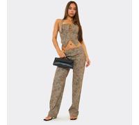 Low Rise Straight Leg Trousers In Grey Acid Print, Women's Size UK 6