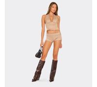 Low Rise Stud Detail Hot Pants In Stone Faux Suede, Women's Size UK 14