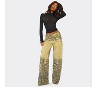 Low Rise Wide Leg Jeans In Washed Printed Stone, Women's Size UK 6