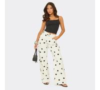 Low Rise Wide Leg Jeans On White Polka Dot Print, Women's Size UK 14