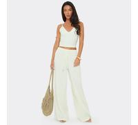 Low Rise Wide Leg Trouser In Cream Textured Woven, Women's Size UK 12