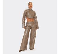 Low Rise Wide Leg Trousers In Brown Faux Leather, Women's Size UK 6