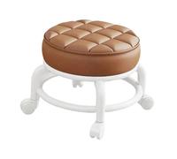 Low Roller Stool Rotatable Rolling Seat Chair with Wheels Leather Cushion Ergonomic Swivel Movable Pulley Suitable for Home Office Fitness Salon Adult, coffee