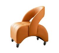 Low Rolling Stool Leather Upholstered Swivel Stool with Wheels, Mobile Bench Footrest for Entrance, Openwork Backrest Design