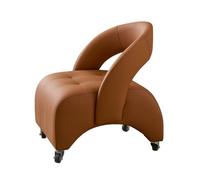 Low Rolling Stool Leather Upholstered Swivel Stool with Wheels, Mobile Bench Footrest for Entrance, Openwork Backrest Design