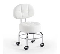 Low Rolling Stool with Back Support - Ergonomic PU Leather Rolling Chair for Garage, Home, Office, and Massage Use