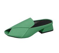 Low Shoes Women's Peep Toe, Elegant Slip-On Shoes with Medium Heel, Open Toe Women, Low Heel Mules, Fashionable Slippers for Everyday and Outdoor Use, Green, 2 UK