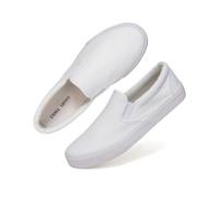 Low-Top Slip Ons Women's Fashion Sneakers Casual Canvas Sneakers for Women Comfortable Flats Breathable Padded Insole Slip on Sneakers Women Low Slip on Shoes, All White, 4 UK