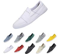 Low Top Sneakers for Men, Comfortable Lightweight Work Shoes Slip on Canvas Flat Casual Boat Yachting Deck Plimsoll Espadrilles Casual Pumps Trainers Gym Shoes Size 5.5 White