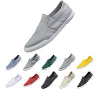 Low Top Sneakers for Men, Comfortable Lightweight Work Shoes Slip on Canvas Flat Casual Boat Yachting Deck Plimsoll Espadrilles Casual Pumps Trainers Gym Shoes Size 7.5