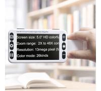Low Vision Electronic Magnifier 5 Inch Portable Video Reading Aid with 2X-48X Zoom,Adjustable LED Lights,Foldable Handle,Double Camera View Far and Near,White-5 Inch