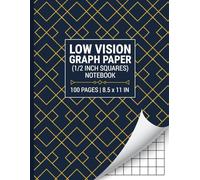 Low Vision Graph Paper Notebook: 1/2 Inch Squares with Bold Thick Lines for the Visually Impaired or Challenged | Art Deco Blue & Gold-Colored Cover
