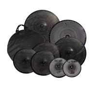 Low Volume Cymbal Set Black 5 PCS 14"Hihats+16"Crash+18"Crashride+20"Ride And Cymbal Bag 6 Pcs Felts(SET5 and Mute Head)