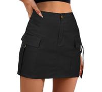 Low Waist Cargo Skirt, Women's Mini Cargo Skirt with Button Pocket, A-line Skirt, Stretch, Black Hip Skirt, Sexy, Short, Elegant, black, M